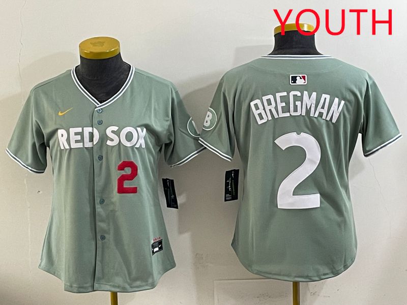 Youth 2025 Boston Red Sox #2 Bregman Light Green Joint Name Nike MLB Jersey style 4->youth mlb jersey->Youth Jersey